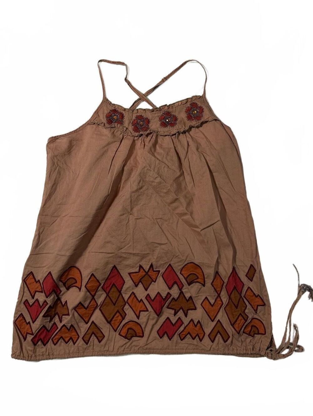 2000s Unite Brand Boho Feminine Beaded Sleeveless Blouse Size L Measures M